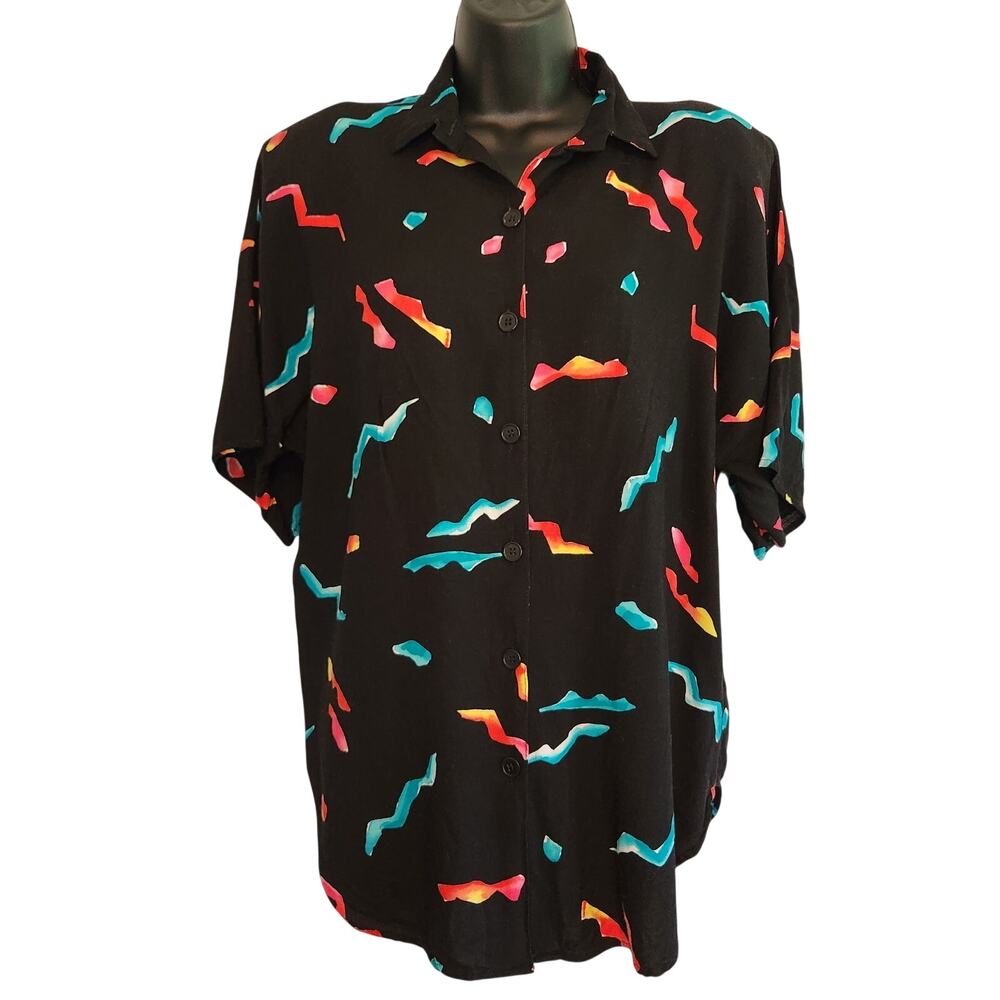 VINTAGE 90s abstract confetti print black top by California Krush